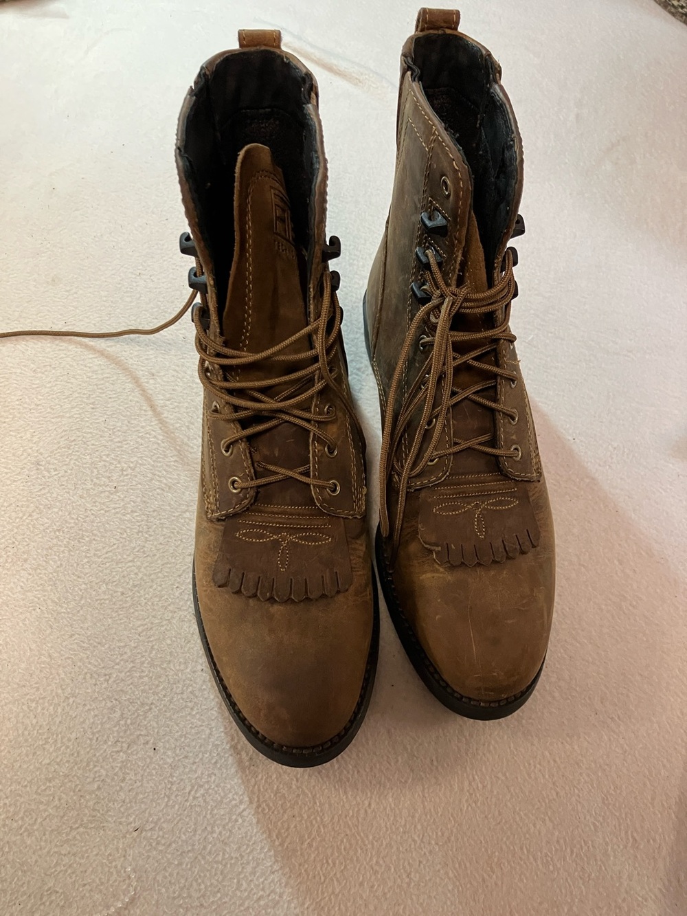 Ariat Brown Leather Lace-Up Work Boots with Fringe